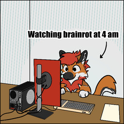 anthro black_border border brain_rot computer electronics fur male orange_body orange_fur red_body red_fur simple_background solo text argotronics ambient_among_us among_us innersloth mythology ryzil canid canine dragon hybrid mammal maned_wolf mythological_creature mythological_scalie sajii scalie 1:1 digital_media_(artwork)