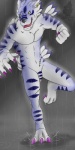 action_pose anthro balls claws ear_piercing flaccid foreskin fur genitals grey_background male nude penis piercing pose raining running simple_background solo wet samaraka bandai_namco digimon canid canine digimon_(species) mammal weregarurumon 1:2