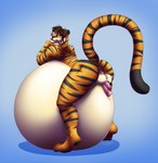 anthro balls belly big_belly butt fur genitals hair huge_belly hyper hyper_belly hyper_pregnancy male nude penis pregnant pregnant_anthro pregnant_male solo striped_body striped_fur stripes igglypou kaydex felid feline mammal pantherine tiger absurd_res hi_res