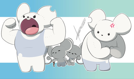 angry anthro biped cane dot_eyes eyes_closed group muscular open_mouth simple_background simple_eyes standing tail white_body icaro382 fakemon nintendo pokemon generation_9_pokemon mammal maushold pokemon_(species) rodent 2026 hi_res