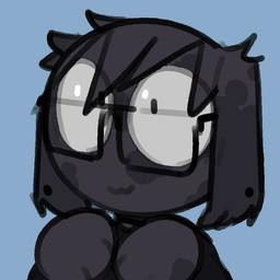 :3 anthro black_body black_clothing black_fur black_shirt black_topwear blue_background clothed clothed_male clothing eyewear fur glasses male shirt simple_background smile solo topwear bravobunny lagomorph leporid mammal rabbit 1:1 bust_portrait icon portrait