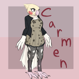 abstract_background anthro big_breasts breasts clothed clothing dress feathers feet female leggings legwear non-mammal_breasts red_cheeks tail tail_feathers talons toes torn_clothing torn_leggings torn_legwear winged_arms wings masteroflasagna carmen_(mrlasa) avian bird cockatiel cockatoo parrot 1:1 hi_res