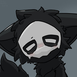 anthro big_ears black_body black_ears black_fur black_tail blush bone bone_mask fur grey_background kemono looking_at_viewer male mask sad simple_background skull skull_mask solo tail white_eyes nickypawss changed_(video_game) puro_(changed) canid canine canis mammal wolf 1:1 hi_res icon