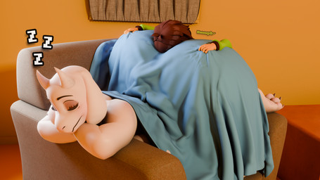 ambiguous_gender anthro bedding big_butt blanket blanket_grab butt duo face_in_ass feet female female/ambiguous human_on_anthro interspecies sleeping text supersuperrare nuke84_(modeler) twilightv0ids_(modeler) deltarune undertale_(series) kris_dreemurr toriel bovid caprine goat human mammal blender_(artwork) blender_cycles_(artwork) digital_media_(artwork) hi_res incest_(lore)