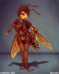 2016 4_arms antennae_(anatomy) anthro arthropod arthropod_abdomen biped breasts chirasul clothing digital_media_(artwork) european_hornet female full-length_portrait hair hi_res hornet hymenopteran insect insect_wings jewelry legwear lingerie looking_at_viewer mandibles multi_arm multi_limb necklace non-mammal_breasts open_mouth panties pendant portrait shadow simple_background solo standing stockings teeth tongue underwear vespid wasp watermark wings