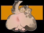 anus bailey_(securipun) balls big_butt blush butt genitals hi_res hyena male mammal nude overweight overweight_male securipun simple_background slightly_chubby slightly_chubby_male solo