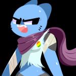 anthro bandage blue_body blue_fur clothed clothing female fur mature_anthro mature_female midriff navel scarf shoulder_pads simple_background solo torn_clothing whiskers flutteringpie cartoon_network the_amazing_world_of_gumball nicole_watterson domestic_cat felid feline felis mammal 1:1 2016 alpha_channel digital_media_(artwork) hi_res