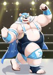 anthro belly fighting_ring fur humanoid_hands inside kemono male mask moobs nipples overweight overweight_male solo white_body white_fur wrestling_singlet aotoaka bear mammal polar_bear ursine 2021 absurd_res hi_res