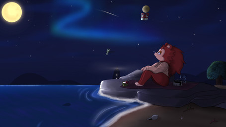 anthro aurora_(phenomenon) beach female moon night relaxing sea sitting sky solo star stargazing starry_sky water vannillama animal_crossing nintendo sable_able mammal porcupine rodent 16:9 4k absurd_res hi_res widescreen