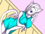 anthro big_breasts blue_eyes breasts butt clothing female fur hair long_hair looking_at_viewer paws solo white_body white_fur white_hair gtoyaannno mericella angel domestic_cat felid feline felis mammal 4:3