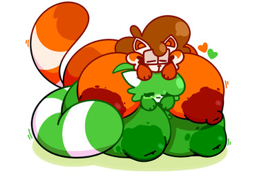 areola big_breasts blotchy_areola breasts brown_hair duo eyes_closed female feral front_view green_body hair heart_symbol huge_breasts hyper hyper_breasts markings motion_lines nipple_dip nipples on_bottom on_top orange_body simple_background stack striped_markings stripes tail white_background manicorange manicorange_(character) ailurid mammal red_panda 2025 digital_drawing_(artwork) digital_media_(artwork) flat_colors hi_res