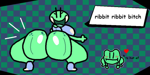 ambiguous_gender anus big_breasts big_butt blush blush_lines breasts butt dialogue duo eyelashes female genitals gesture glistening glistening_butt green_body heart_symbol huge_butt looking_at_viewer looking_back open_mouth presenting presenting_hindquarters profanity talking_to_viewer teasing teasing_viewer thick_thighs tongue twerking vulva waving waving_at_viewer x_anus nxyitn amphibian frog 2d_animation aliasing animated digital_media_(artwork) loop seamless_loop