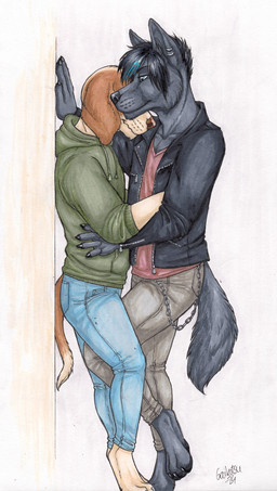 against_surface against_wall anthro anthro_on_anthro barefoot barely_visible_pawpads biped black_body black_fur black_hair blue_eyes bottomwear chain claws closed_smile clothed clothed_anthro clothed_male clothing denim denim_bottomwear denim_clothing digitigrade dipstick_tail duo ear_piercing ear_ring eyebrow_through_hair eyebrows feet finger_claws fingers floppy_ears fully_clothed fully_clothed_anthro fully_clothed_male fur grinding grinding_on_leg hair hand_on_partner hand_on_side hand_on_wall highlights_(coloring) hoodie humanoid_hands iris jacket jeans leather leather_clothing leather_jacket leather_topwear lop_ears male male/male male_anthro markings mouth_closed on_one_leg open_clothing open_jacket open_topwear pants piercing pupils raised_foot raised_leg ring_piercing seductive shirt short_hair side_view simple_background smile snout standing tail tail_markings tan_body tan_fur teasing text tight_bottomwear tight_clothing tight_jeans tight_pants toe_claws toes topwear translucent translucent_hair undershirt v-neck_shirt wavy_mouth zipper gaikotsu airam tauski canid canine canis domestic_dog mammal wolf 2024 artist_name dated english_description hi_res signature traditional_media_(artwork)