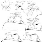 1:1 badger badgerclops cartoon_network comic cuddling dialogue domestic_cat english_text eye_patch eyewear felid feline felis gaybadgerncat male male/male mammal mao_mao:_heroes_of_pure_heart monochrome mustelid musteline sheriff_mao_mao_mao sketch sleeping sleeping_bag text