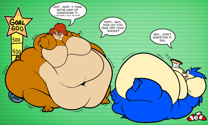 3_toes anthro belly big_breasts blue_body blue_fur blush breasts breath brown_body brown_fur chili_dog chilidog clothing dialogue duo feet female food footwear fur growth_drive hair hot_dog male male/female moobs morbidly_obese morbidly_obese_anthro morbidly_obese_female morbidly_obese_male nude nude_female nude_male obese obese_anthro obese_female obese_male out_of_breath overweight overweight_anthro overweight_female overweight_male panting quills_(anatomy) red_clothing red_footwear red_hair red_shoes shoes shoes_removed speech_bubble stubby_arms tan_arms tan_belly tan_moobs tan_mouth text toes weight_gain weight_gain_drive floofyboyetime archie_comics sega sonic_the_hedgehog_(archie) sonic_the_hedgehog_(comics) sonic_the_hedgehog_(series) sally_acorn sonic_the_hedgehog chipmunk eulipotyphlan ground_squirrel hedgehog hybrid mammal rodent sciurid tree_squirrel colored digital_drawing_(artwork) digital_media_(artwork) english_text hi_res