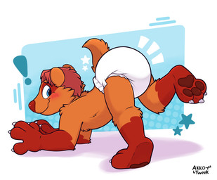 3_toes 4_fingers abdl abstract_background adult_baby ageplay all_fours anthro ass_up bangs bar_emanata blue_background blue_eyes blue_lines blue_star blush butt butt_pose cheek_tuft claws clean_diaper closed_smile clothed clothing diaper diaper_fetish diaper_focus diaper_only dotted_background emanata exclamation_point eyebrows facial_markings facial_tuft feet finger_claws fingers flustered fur fur_markings fur_tuft furry_tail glistening glistening_eyes glistening_nose gradient_background hair handpaw head_markings hindpaw infantilism logo looking_at_viewer looking_back looking_back_at_viewer male markings mouth_closed multicolored_arms multicolored_body multicolored_face multicolored_fur multicolored_legs orange_arms orange_body orange_ears orange_face orange_fur orange_legs orange_snout orange_tail orange_tuft pattern_background pawpads paws pose quivering_lips raised_eyebrows raised_leg red_arms red_body red_face red_feet red_fur red_hair red_hands red_legs red_markings red_nose red_pawpads roleplay short_tail simple_background smile smiling_at_viewer solo star_(shape) tail text toe_claws toes topless tuft wavy_mouth wavy_smile wearing_diaper white_background white_claws white_diaper white_finger_claws white_star white_toe_claws akkodoggo tweekhyena redmond_brown badger mammal mustelid musteline 2025 absurd_res artist_collaboration artist_logo artist_name colored digital_drawing_(artwork) digital_media_(artwork) hi_res