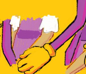 anthro blue_clothing blue_dress clothing doll dress duo female fur gloves handwear male overalls purple_body purple_fur rag_doll_(toy) simple_background tan_body yellow_background yellow_clothing yellow_gloves yellow_handwear light-koe-pinsky glitch_productions the_amazing_digital_circus jax_(tadc) ragatha_(tadc) animate_inanimate lagomorph leporid living_doll living_toy mammal rabbit