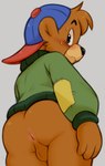 :s anthro anus backsack backwards_baseball_cap backwards_hat ball_tuft balls baseball_cap biped black_eyebrows black_nose blue_clothing blue_eyes blue_hat blue_headwear blush bodily_fluids bottomless bottomless_anthro bottomless_male brown_balls brown_body brown_ears brown_fur brown_inner_ear brown_perineum brown_tuft butt cheek_tuft clothed clothing countershade_face countershading embarrassed eyebrows facial_tuft fur genitals green_clothing green_sweater green_topwear hand_on_leg hand_on_own_leg hand_on_own_thigh hand_on_thigh hat head_tuft headgear headwear humanoid_hands looking_at_viewer looking_back looking_back_at_viewer male male_anthro nervous nervous_sweat one_eye_obstructed patch_(fabric) patched_clothing perineum pink_anus presenting presenting_hindquarters raised_eyebrows rear_view red_clothing red_hat red_headwear shota simple_background solo standing sweat sweatdrop sweater tan_body tan_countershading three-quarter_view topwear tuft white_background wide_eyed young young_anthro young_male dandi disney talespin kit_cloudkicker bear mammal portrait three-quarter_portrait