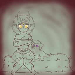 2_horns 3_eyes ambiguous_feral ambiguous_gender biped bottomwear clothed clothed_humanoid clothing duo female female_humanoid feral frown hair horn humanoid_pointy_ears looking_at_another midriff multi_eye pointy_ears purple_eyes quadruped sitting skirt tail topwear tube_top wounded yellow_eyes young young_ambiguous young_feral edgysketties fluffy_pony fluffy_pony_(species) horned_humanoid humanoid mammal 1:1 2024 digital_media_(artwork) hi_res story story_in_description