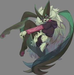 anthro blonde_hair bottomwear breasts clothing eyebrows eyelashes feet female female_anthro grey_background hair hoodie long_hair looking_at_viewer mask medium_breasts midriff open_mouth open_smile pawpads shorts simple_background smile soles solo topwear psibunny nintendo pokemon generation_9_pokemon meowscarada pokemon_(species) 2025 absurd_res hi_res