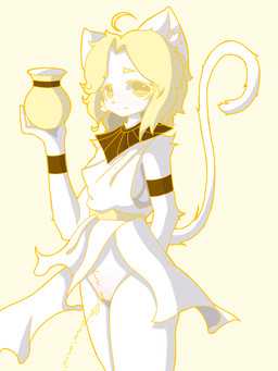 adolescent blonde_hair bodily_fluids clothing embarrassed female female_peeing genital_fluids genitals hair looking_at_viewer peeing smile standing standing_pee urine vulva watersports white_body yellow_eyes yellow_urine young cassis felid feline felis humanoid mammal hi_res
