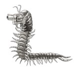 ambiguous_gender feral gun handgun holding_gun holding_object holding_ranged_weapon holding_weapon multi_limb pistol ranged_weapon simple_background solo weapon white_background bowelfly arthropod centipede myriapod absurd_res hi_res traditional_media_(artwork)