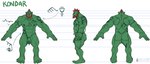 a-pose barazoku beard facial_hair flaccid genitals ginger male mohawk muscular penis red_eyes solo tusks rickleone kondar humanoid orc himbo 7:3 absurd_res hi_res model_sheet