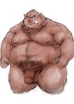 2011 absurd_res anthro barazoku belly big_belly flaccid foreskin front_view genitals hi_res humanoid_genitalia humanoid_penis kemono kneeling kotobuki male mammal muscular muscular_anthro muscular_male nude obese obese_anthro obese_male overweight overweight_anthro overweight_male penis simple_background solo suid suina sus_(pig) third-party_edit uncensored white_background wild_boar