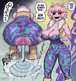acid acid_feces anus areola areola_slip black_sclera bodily_fluids butt camel_toe crouching dialogue feces feces_in_ass feces_on_ground feces_pile female hair pink_body pink_hair pooping pooping_on_floor solo superhero sweat text unusual_feces yellow_eyes fellatrix my_hero_academia ashido_mina humanoid quirked_human_(my_hero_academia) english_text