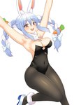 accessory big_breasts big_butt blue_hair bow_ribbon breasts bunny_costume butt carrot cleavage clothed clothing costume female food hair hair_accessory hair_bow hair_ribbon heart_eyes heart_symbol navel open_mouth orange_eyes pigtails plant ribbons side_boob simple_background smile solo teeth thick_thighs vegetable wide_hips puffywaffles hololive vtuber usada_pekora animal_humanoid humanoid lagomorph lagomorph_humanoid leporid_humanoid mammal mammal_humanoid rabbit_humanoid hi_res