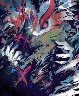 2_horns abstract_background ambiguous_gender anthro biped black_sclera fur head_wings horn huge_wings mouthless one_eye_obstructed pupils red_eyes red_horn solo tan_body tan_fur three-quarter_view unusual_wing_placement white_body white_fur white_pupils wings gemini_kirby kirby_(series) nintendo chaos_elfilis alien arthropod butterfly chinchilla chinchillid insect lepidopteran mammal rodent starling_(kirby) digital_drawing_(artwork) digital_media_(artwork) digital_painting_(artwork) half-length_portrait hi_res painting_(artwork) portrait