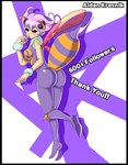 antennae_(anatomy) arthropod_abdomen bee_sting black_sclera blush breasts butt clothing female hair insect_wings looking_at_viewer looking_back medium_breasts neck_tuft purple_hair rear_view short_hair solo text tight_clothing tuft wings wrist_fluff aidan_kresnik capcom darkstalkers q-bee animal_humanoid arthropod arthropod_humanoid bee_humanoid humanoid hymenopteran hymenopteran_humanoid insect insect_humanoid 2021 english_text hi_res milestone_celebration signature