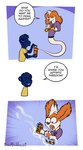 3_panel_comic anthro clothing coffee_machine dialogue dot_eyes duo eyes_closed floppy_ears fur hair hoodie humor male open_mouth open_smile orange_body orange_fur purple_body purple_fur simple_eyes smile speech_bubble text topwear white_body white_fur white_hair wide_eyed freckles_(artist) pecas_(freckles) canid canine canis domestic_dog felid genie leopard mammal pantherine 2024 comic english_text