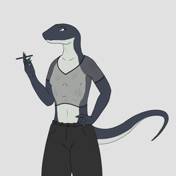 anthro bottomwear breasts cigarette clothed clothing colored_nails female fishnet_clothing fishnet_topwear nails shirt simple_background slim small_breasts solo tail topwear not-a-fox reptile scalie snake 1:1 digital_media_(artwork) hi_res