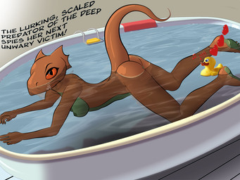 anthro bath breasts butt female nipples non-mammal_breasts nude solo bluedraggy bethesda_game_studios microsoft oblivion prequel_adventure the_elder_scrolls quill-weave argonian scalie 4:3