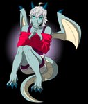 anthro bodily_fluids bottomwear claws clothing femboy horn male nervous oversized_clothing shorts shy smaugust2020 solo sweat tail wings pandazar mythology smaugust dragon mythological_creature mythological_scalie scalie alpha_channel hi_res