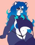 anthro areola areola_slip big_areola big_breasts blue_body blue_fur blue_hair blue_lips blue_nipples breasts clothed clothing eyewear fangs female fur glasses hair huge_areola lips long_hair multicolored_body multicolored_fur nipple_slip nipples one_breast_out partially_clothed puffy_nipples red_eyes simple_background slightly_chubby slightly_chubby_female solo teeth thick_thighs two_tone_body two_tone_fur white_body white_fur zortrex lee_(zortrex) domestic_ferret mammal mustelid musteline true_musteline weasel absurd_res hi_res