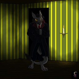 1920s_theme 1_eye anthro candle_holder clothing coat dark facial_scar fur grey_body grey_fur male scar topwear trenchcoat mr.sandman finn_shulltz wickerbeast 1:1 absurd_res hi_res