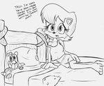 anthro arm_support bed biped breasts cheek_tuft clothed clothing dialogue facial_tuft female furniture hair lying lying_on_bed medium_breasts off_shoulder on_bed on_side plantigrade shirt short_hair solo tank_top text topwear tuft underwear underwear_only jumpjump sega sonic_the_hedgehog_(series) sally_acorn tails_doll chipmunk ground_squirrel hybrid mammal rodent sciurid tree_squirrel 2025 english_text hi_res monochrome sketch