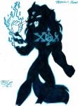 angry anthro blue_glow canid canine fire fox glowing glowing_eyes glowing_markings hi_res magic magic_user male mammal markings solo tattoo toddrogue69 todoxas