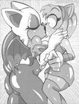 aged_up anthro breasts butt constricted_pupils duo eyebrows eyes_closed female half-closed_eyes holding_head kiss_on_lips kissing lips lipstick makeup narrowed_eyes pupils raised_eyebrow small_pupils surprise surprise_kiss thick_lips wide_eyed wings moisesgrafic sega sonic_boom sonic_the_hedgehog_(series) amy_rose rouge_the_bat bat eulipotyphlan hedgehog mammal digital_media_(artwork) greyscale hi_res monochrome