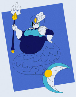 armor belly belly_overhang big_belly big_breasts blue_background blue_eyes blue_scale breasts chubby_cheeks clothing deep_navel eyelashes female fin fish_tail frown gloves hand_on_hip handwear headgear helmet holding_melee_weapon holding_object holding_polearm holding_trident holding_weapon huge_hips juliet_sleeves love_handles melee_weapon narrowed_eyes navel navel_outline not_furry obese obese_female obese_humanoid overweight overweight_female overweight_humanoid polearm pouting simple_background solo split_form tail tail_fin three-quarter_view trident weapon wide_hips hooligan_freak capcom mega_man_(series) mermay splash_woman aquatic humanoid merfolk robot_master 2021 absurd_res alternate_version_at_source digital_drawing_(artwork) digital_media_(artwork) film_grain full-length_portrait hi_res portrait restricted_palette