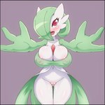 areola big_breasts blush blush_lines breasts eyelashes female genitals green_hair grey_background hair hair_over_eye navel nipple_outline not_furry one_eye_obstructed open_mouth pink_areola pussy reaching_towards_viewer red_eyes simple_background solo white_body wide_hips masked-agent nintendo pokemon gardevoir generation_3_pokemon humanoid pokemon_(species) 2022 digital_media_(artwork) hi_res