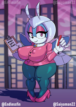 antennae_(anatomy) anthro big_breasts black_clothing black_legwear black_nose black_pantyhose bottomwear breasts camel_toe clipboard clothed clothing curvy_figure eyelashes eyeshadow female footwear fully_clothed half-closed_eyes high_heels holding_clipboard holding_object holding_pen huge_breasts legwear looking_at_viewer makeup miniskirt narrowed_eyes nipple_outline pantyhose pen pink_clothing pink_eyes pink_eyeshadow pink_footwear pink_high_heels pink_miniskirt pink_shirt pink_topwear shirt shoes skirt smile solo standing text thick_thighs topwear twitter_handle voluptuous wide_hips endlessfin saiyaman22 third-party_edit idw_publishing sega sonic_the_hedgehog_(comics) sonic_the_hedgehog_(idw) sonic_the_hedgehog_(series) jewel_the_beetle arthropod beetle insect 2026 absurd_res artist_name color_edit colored hi_res