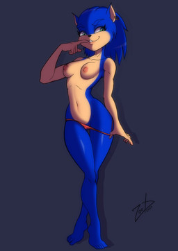 anthro barefoot blue_body blue_hair blue_skin breasts cat_smile clothing crossgender ear_piercing ear_ring eyelashes feet female green_eyes hair looking_aside lowering_panties medium_breasts piercing pointy_ears ring_piercing short_hair simple_background slim solo tan_arms thigh_gap touching_lip underwear undressing zoobastik sega sonic_the_hedgehog_(series) sonic_the_hedgehog animal_humanoid eulipotyphlan eulipotyphlan_humanoid hedgehog_humanoid humanoid mammal mammal_humanoid digital_drawing_(artwork) digital_media_(artwork) full-length_portrait portrait