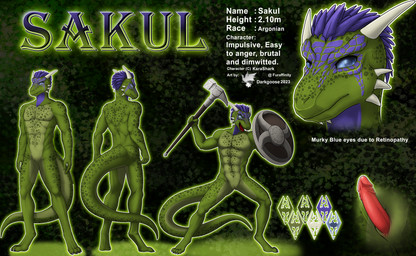 abs animal_genitalia anthro blind disability erection genital_slit genitals hammer horn male muscular muscular_anthro muscular_male nude penis shield solo spikes spikes_(anatomy) text tools darkgoose microsoft the_elder_scrolls sakul_(karashark) argonian scalie absurd_res english_text hi_res model_sheet