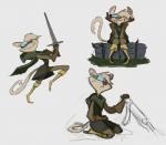 annoyed anthro blue_eyes blue_sclera bodily_fluids cloak clothed clothing cute_fangs female freckles gesture hand_gesture melee_weapon middle_finger smile smirk snot solo sword weapon lenyavok peppers_(lenyavok) mammal mustelid musteline stoat true_musteline weasel multiple_scenes