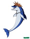 ambiguous_gender blue_body blue_eyes brown_hair feral hair jewelry lighter_belly mid_air necklace open_mouth simple_background smile solo spiky_hair white_background noki001 kingdom_hearts square_enix sora_(kingdom_hearts) cetacean dolphin mammal marine toothed_whale hi_res