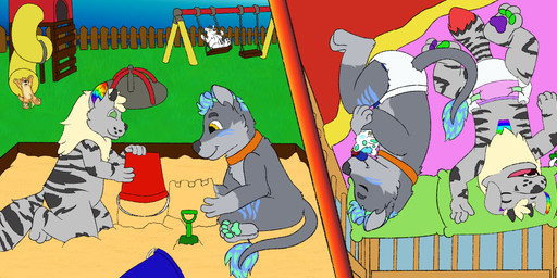 abdl anthro baby_fur clothed clothing crib detailed_background diaper duo male pacifier park plantigrade playing plushie wearing_diaper demichi_rayker anonymous_character background_character demichi_(demichi) canid canine canis demichi_(specie) felid hybrid lion mammal pantherine wolf digital_drawing_(artwork) digital_media_(artwork) hi_res
