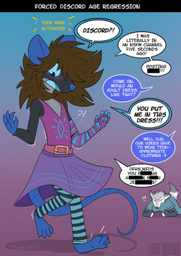 adolescent age_regression anthro barefoot belt blue_body blue_clothing blue_eyes blue_insides blue_leggings blue_legwear blue_skin blush blush_lines bottomwear brown_hair censored_text clothing dialogue duo feet female fur grey_body grey_fur hair humor leggings legwear pattern_clothing pattern_leggings pattern_legwear prosthetic prosthetic_arm prosthetic_limb questionable_consent simple_background skirt solo_focus speech_bubble striped_clothing striped_leggings striped_legwear stripes text young young_anthro young_female pankallisti discord_(app) circe_(pankallisti) misty_(mistyfur) canid canine canis mammal murid murine rat rodent wolf english_text hi_res sibling_(lore) sister_(lore) sisters_(lore)
